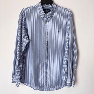 Ralph Lauren Button Down Classic Fit Mens XXL Blue White Striped Cotton Stretch